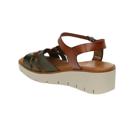 Kolorowe skórzane sandały damskie na niskiej koturnie Hiszpańskie El Pimpi