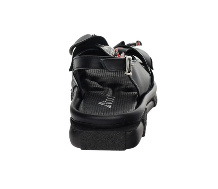 Czarne eleganckie sandały damskie skórzane z kwiatkiem MODO