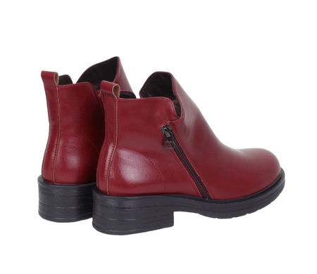 Czerwone skórzane botki damskie zimowe półbuty ocieplane Jezzi