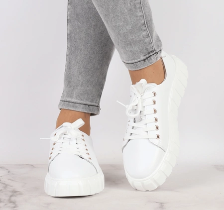 Białe skórzane sneakarsy damskie adidasy na platformie Jezzi