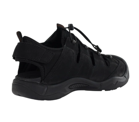 Czarne skórzane sandały trekkingowe męskie z gumowym noskiem American Club