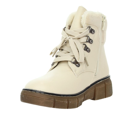 Beżowo-brązowe eleganckie trzewiki damskie zimowe buty płaskie JEZZI