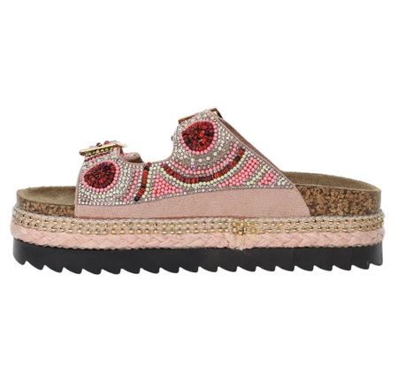 Kolorowe regulowane klapki damskie na platformie korkowej