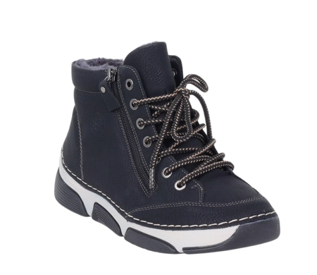 Czarne trzewiki damskie komfortowe botki zimowe ciepłe na zamek i sznurowadła HAIDRA