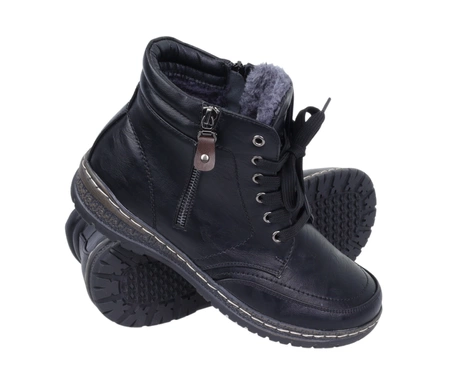 Czarne trzewiki damskie zimowe buty ciepłe zdrowotne Haidra