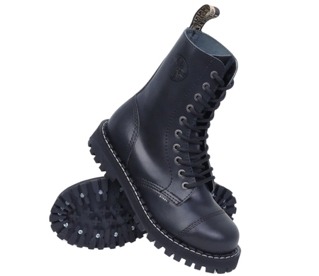 Czarne glany skórzane wysokie STEEL 10 dziur/ oczek 105-106/O