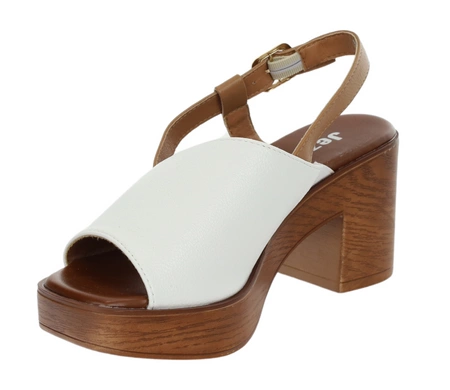 Białe sandały na drewnianym obcasie i platformie Jezzi