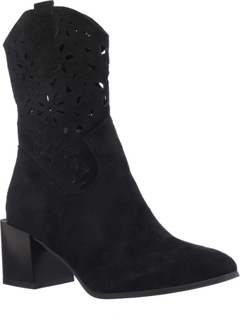 Czarne botki damskie na obcasie ażurowe Jezzi