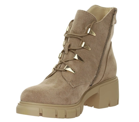 Beżowe ciepłe botki zimowe sznurowane na wygodnej podeszwie Jezzi