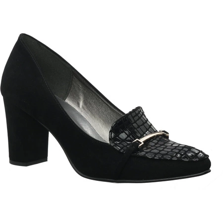 Czarne czółenka damskie lordsy na obcasie Polskie Azali