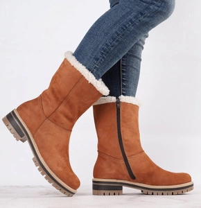 Wełniane kozaki brązowe damskie płaskie śniegowce Polskie Gino Fabiani