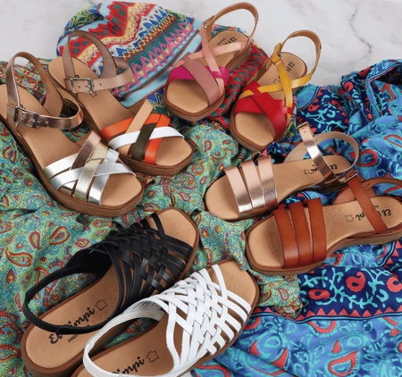 Hiszpańskie skórzane sandały damskie brudny róż płaskie El Pimpi - Made in Spain