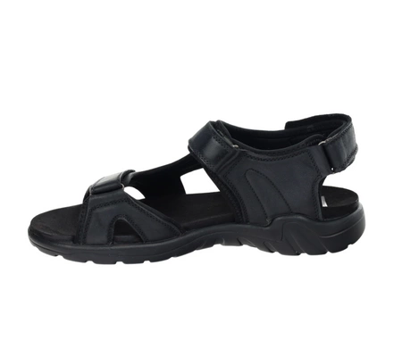 Czarne męskie sandały skórzane na rzepy elegancko-sportowe American Club