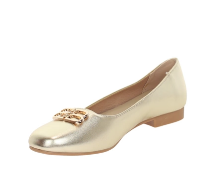 Złote baleriny czółenka damskie płaskie ślubne VINCEZA