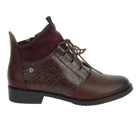 Eleganckie bordowe botki jesienne ocieplane płaskie buty Jezzi