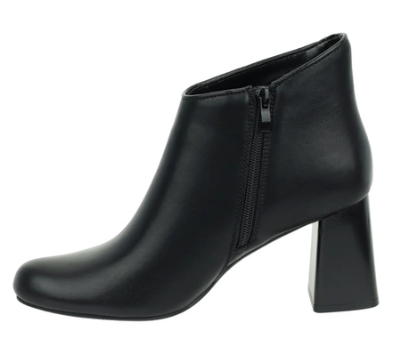 Czarne eleganckie buty zimowe damskie na obcasie półbuty skórzane Jezzi