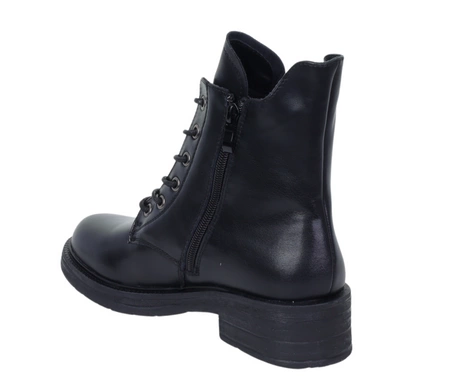 Czarne klasyczne botki damskie skórzane na zamek i sznurowadła Jezzi