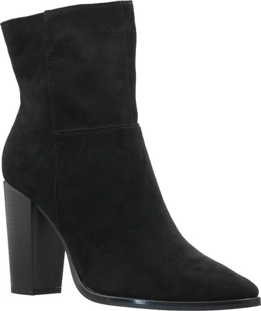 Czarne zamszowe botki na obcasie ze szpiczastym noskiem/czubkiem Jezzi