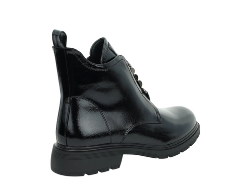 Czarne eleganckie buty zimowe damskie botki lakierowane płaskie Jezzi