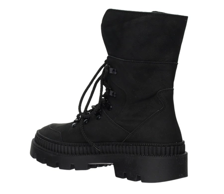 Czarne skórzane botki damskie na grubej podeszwie Polskie Gino Fabiani