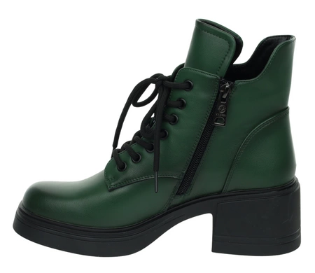 Ciemnozielone botki skórzane na średnim obcasie SEVILA