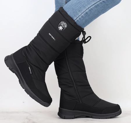 Czarne wysokie śniegowce damskie na zamek ze ściągaczem American Club