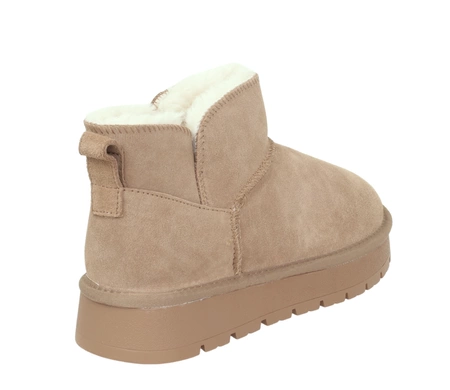 Beżowe botki damskie śniegowce EMY ze skóry naturalnej