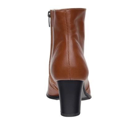 Brązowe czekoladowe botki na obcasie zimowe ze skóry naturalnej licowej Polskie Gino Fabiani