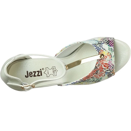 Bałe sandały damskie na słupku w kwiatki Jezzi