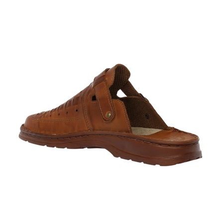 Skórzane brązowe klapki męskie zabudowane kościelne Łukpol