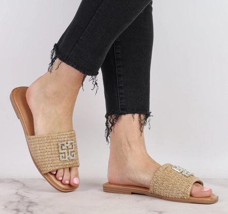 Eleganckie plecione klapki płaskie z kwadratowym przodem Jezzi