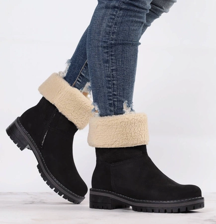 Czarne buty zimowe skórzane ocieplane naturalną wełną Polskie Gino Fabiani