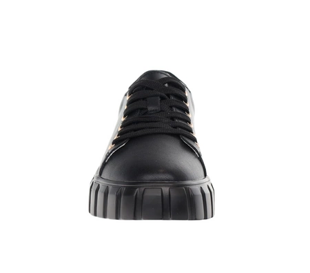 Modne adidasy damskie czarne skórzane na platformie Jezzi