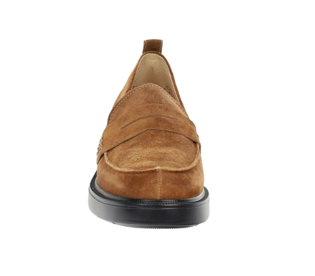 Zamszowe brązowe czekoladowe mokasyny damskie lordsy skórzane RYŁKO