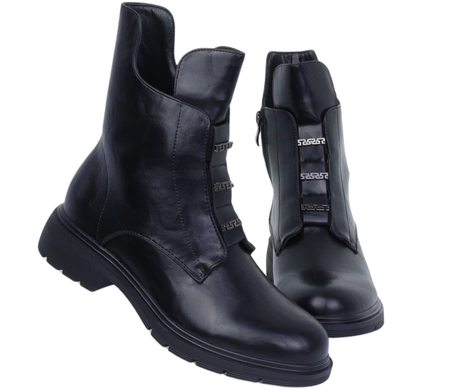 Czarne eleganckie botki damskie płaskie ocieplane komfortowe