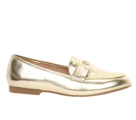 Złote mokasyny damskie płaskie półbuty komfortowe Jezzi
