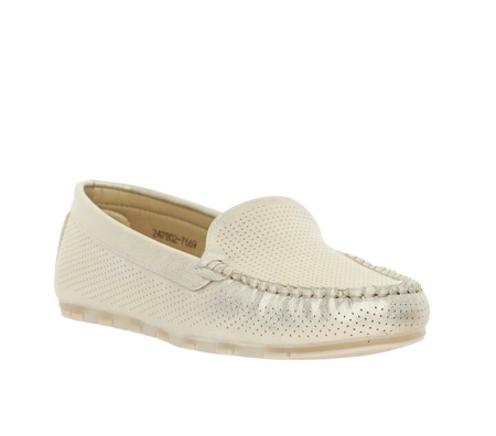 Złote mokasyny damskie komfortowe i eleganckie Jezzi