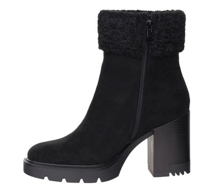 Czarne botki zimowe z eko wełną na obcasie i platformie Jezzi