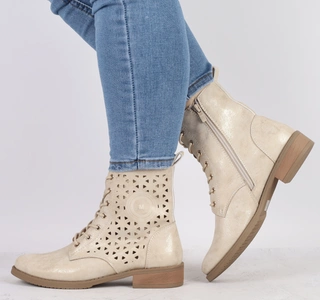 Wiosenne złote botki damskie płaskie ażurowe Jezzi