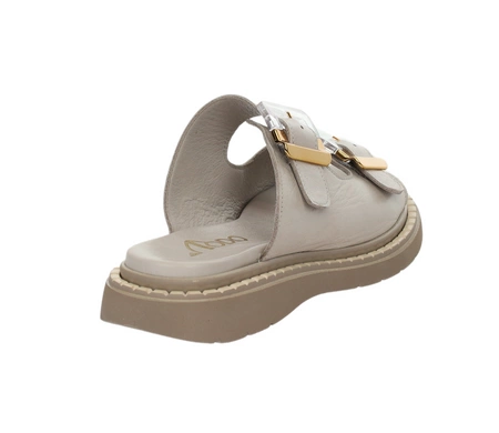 Klapki damskie skórzane eleganckie na regulowanych paskach złote klamry MODO