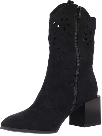 Czarne botki damskie na obcasie ażurowe Jezzi