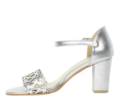 Srebrne eleganckie sandały na obcasie z zabudowaną piętą AZALI