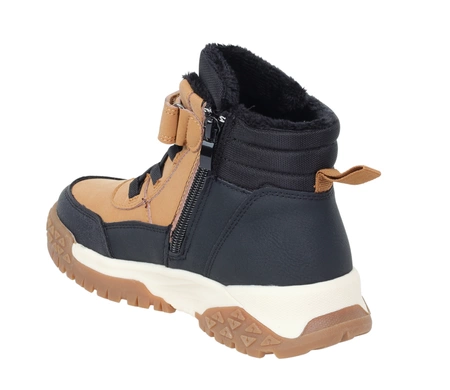 Musztardowe trzewiki dziecięce dla chłopca buty zimowe na rzepy