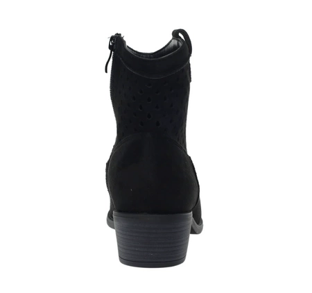 Czarne zamszowe botki kowbojki niskie ażurowe jesienne Jezzi