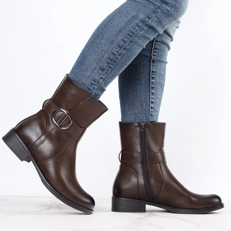 Komfortowe brązowe czekoladowe buty zimowe płaskie botki Jezzi