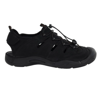 Czarne skórzane sandały trekkingowe męskie z gumowym noskiem American Club