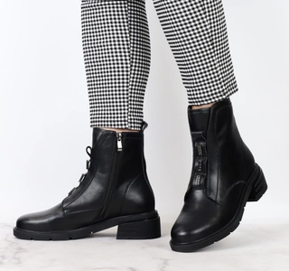 Eleganckie czarne botki skórzane na płaski obcasie  Polskie Gino Fabiani