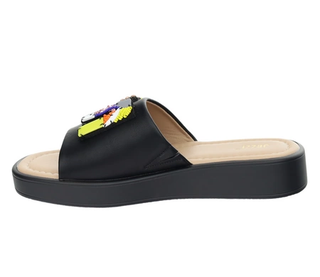 Czarne klapki damskie z kolorową biżuterią Jezzi