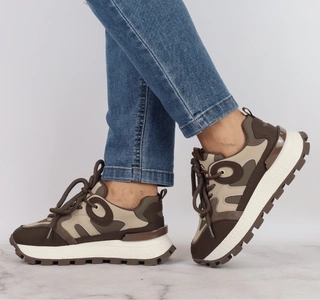 Modne sneakersy skórzane na platformie brązowo-beżowe VINCEZA