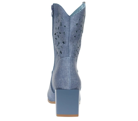 Dżinsowe botki na obcasie ażurowe wiosenne Jezzi